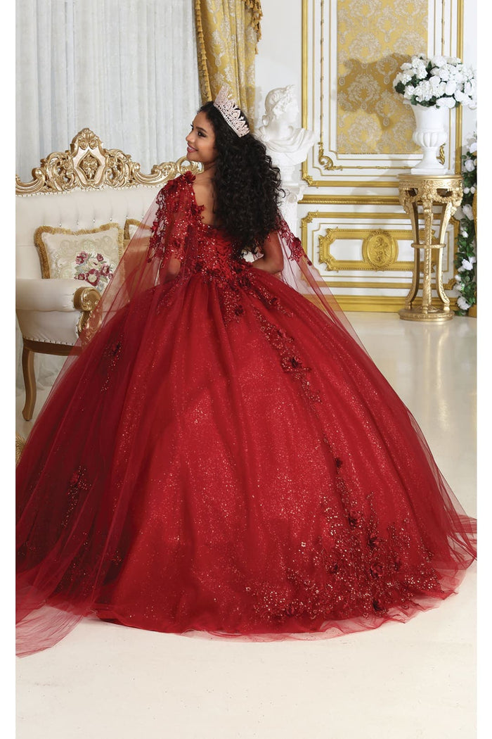Quinceanera Dress Prom Ball Gown Cape Sleeves 3D Floral Layla K LK214-New Collection