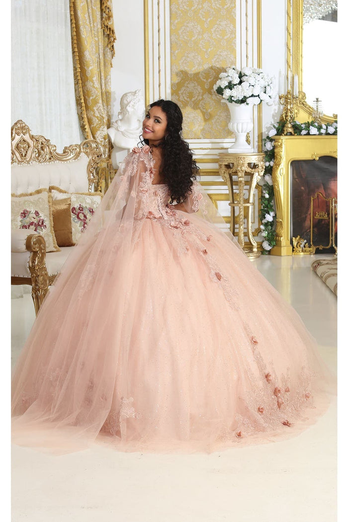Quinceanera Dress Prom Ball Gown Cape Sleeves 3D Floral Layla K LK214-New Collection