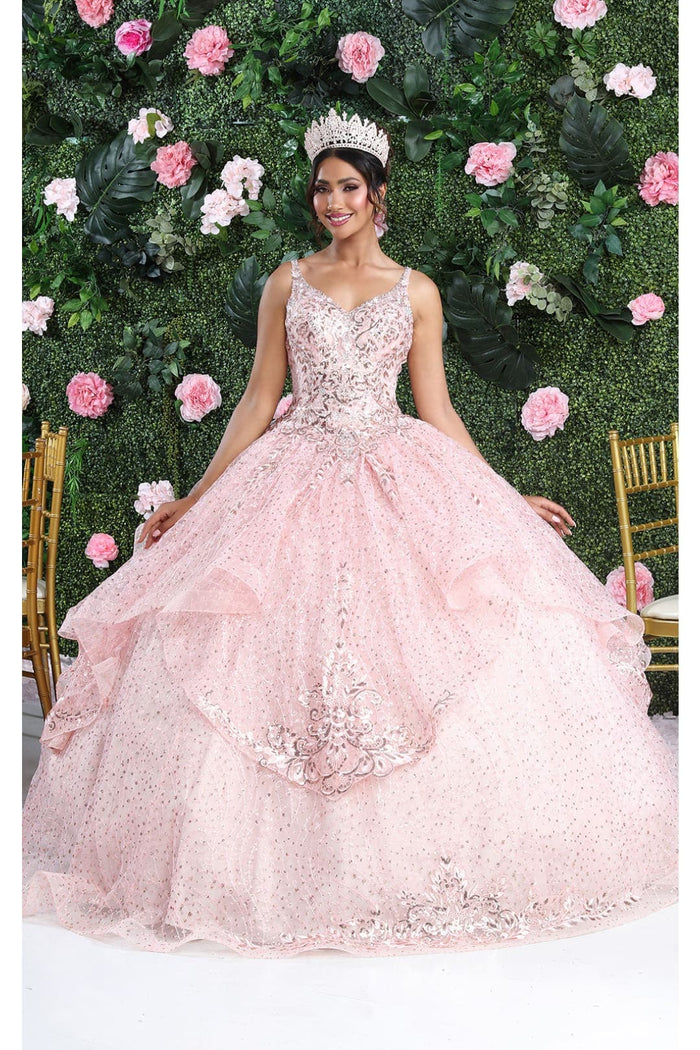 Layla K LK218 Detachable Cape Sleeves Glitter Corset Quinceanera Ball Gown