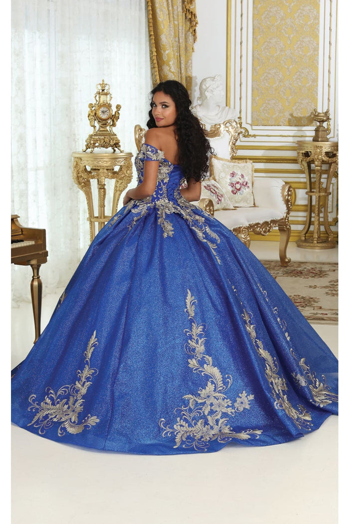Off Shoulder Corset Back Embroidery Quince Gown
