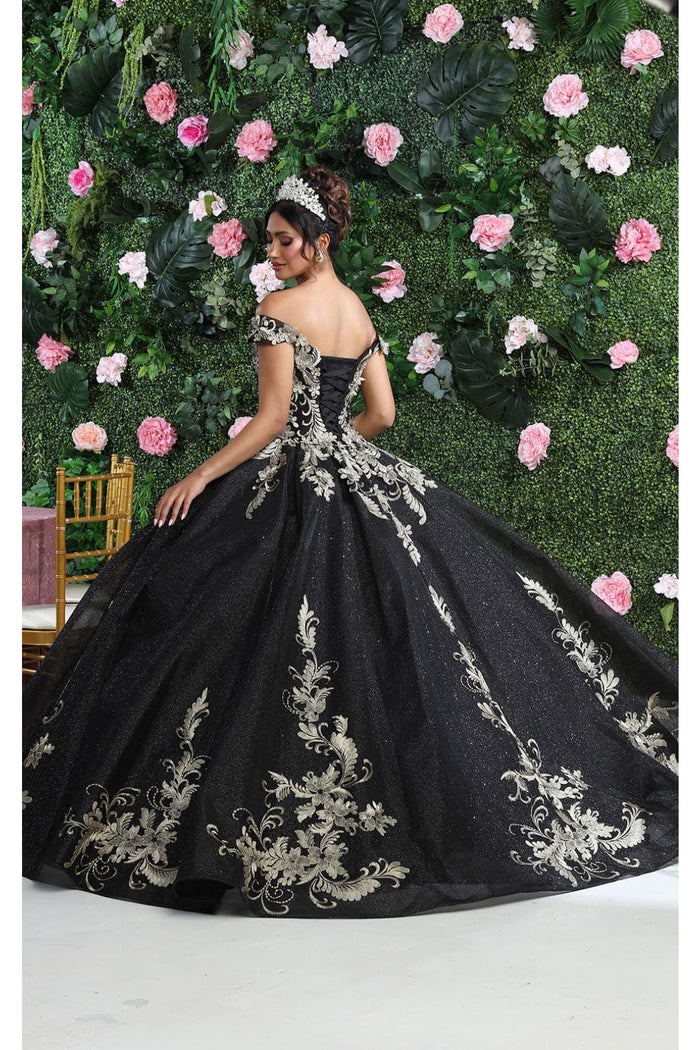 Off Shoulder Corset Back Embroidery Quince Gown