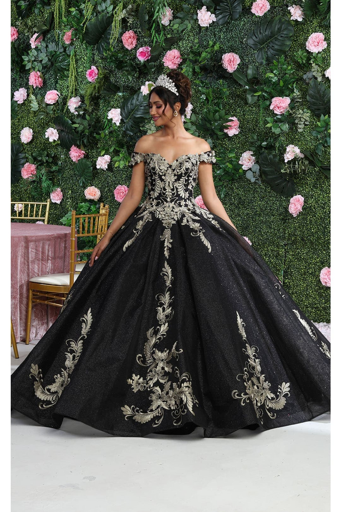 Off Shoulder Corset Back Embroidery Quince Gown