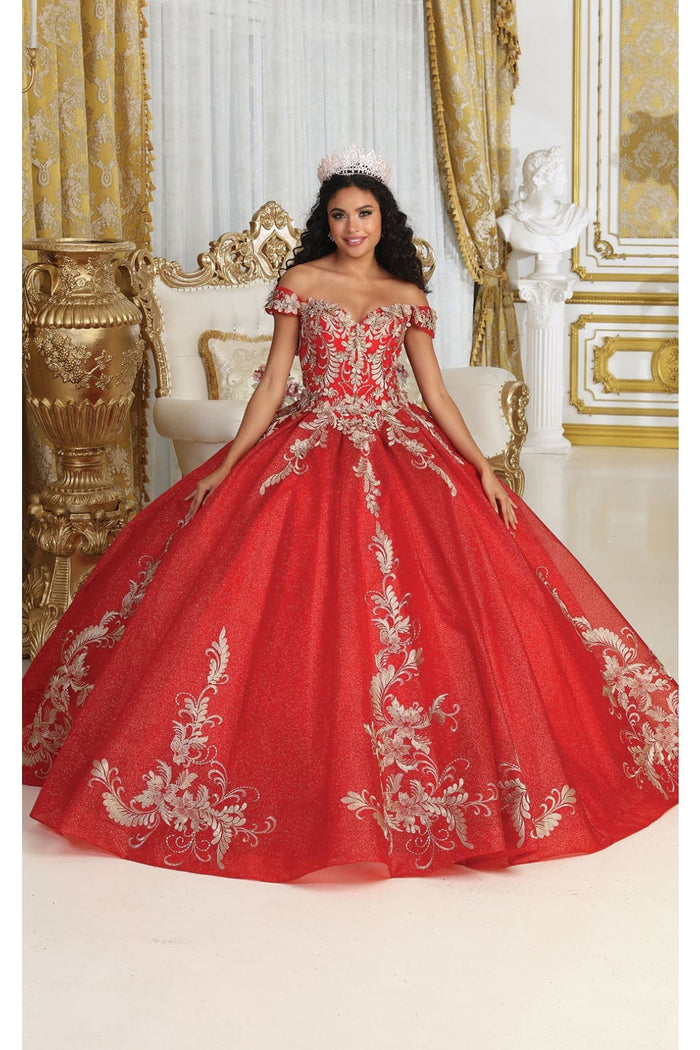 Off Shoulder Corset Back Embroidery Quince Gown