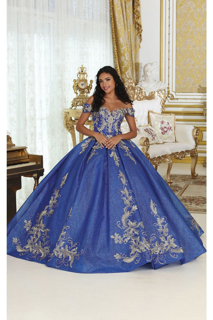 Off Shoulder Corset Back Embroidery Quince Gown