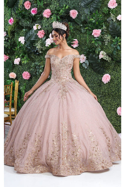 Layla K LK220 Off Shoulder Sparkling Lace Up Quinceanera Ball Gown - ROSE GOLD / 4 - Dress
