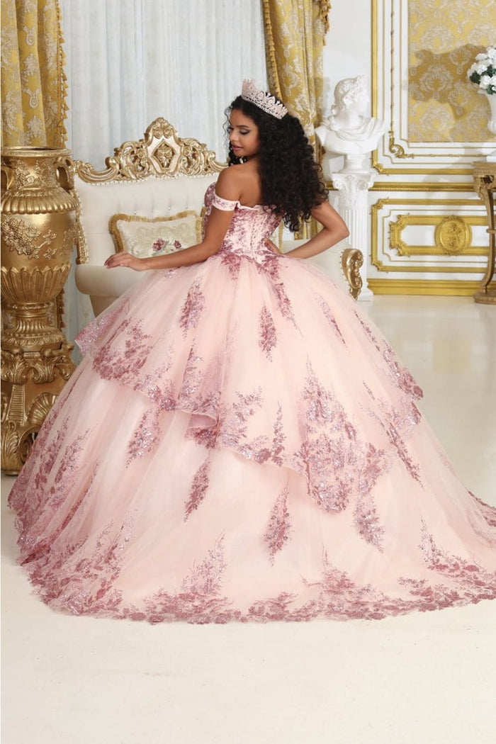 Layla K LK224 Plus Size Champagne Quinceanera Dress Off-Shoulder Embellished Glitter Ball Gown