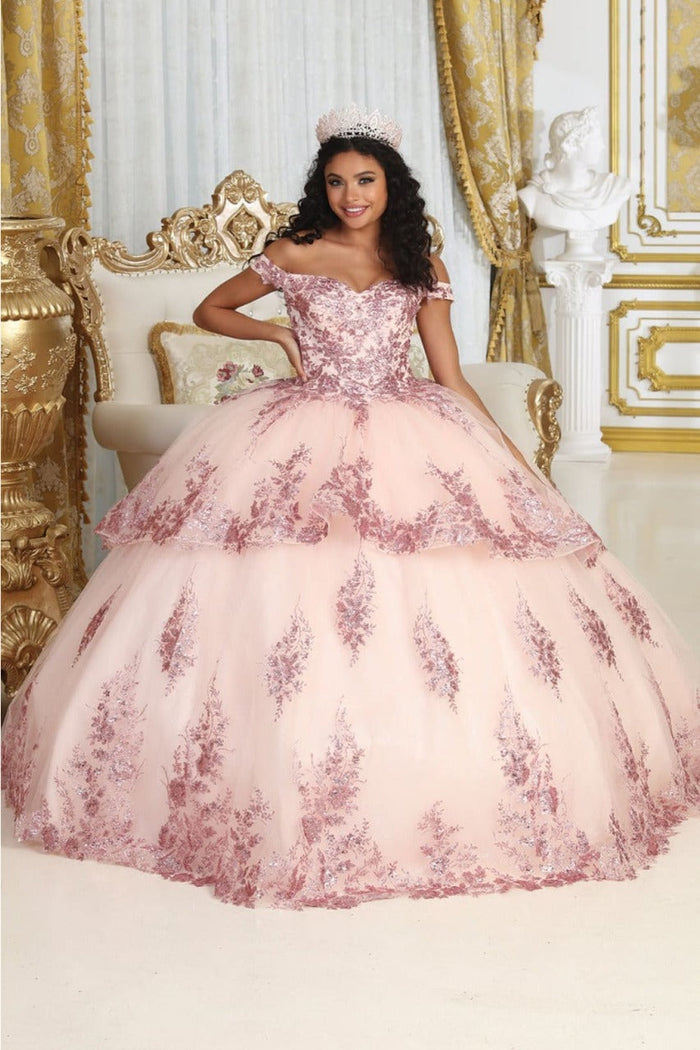 Layla K LK224 Plus Size Champagne Quinceanera Dress Off-Shoulder Embellished Glitter Ball Gown