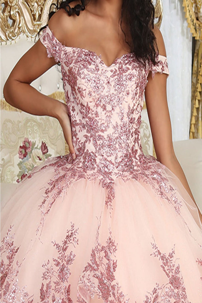 Layla K LK224 Plus Size Champagne Quinceanera Dress Off-Shoulder Embellished Glitter Ball Gown