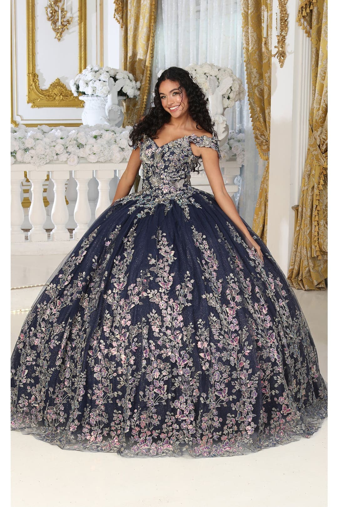 Layla K LK228 Off Shoulder Butterfly Embroidery Quinceanera Ball Gown - Dress