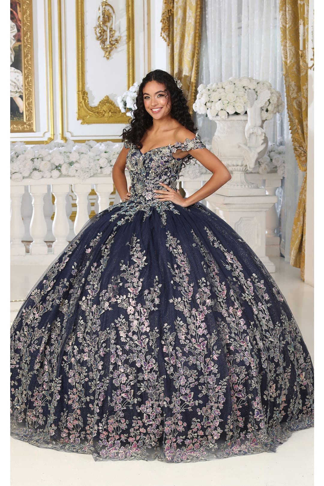 Layla K LK228 Off Shoulder Butterfly Embroidery Quinceanera Ball Gown