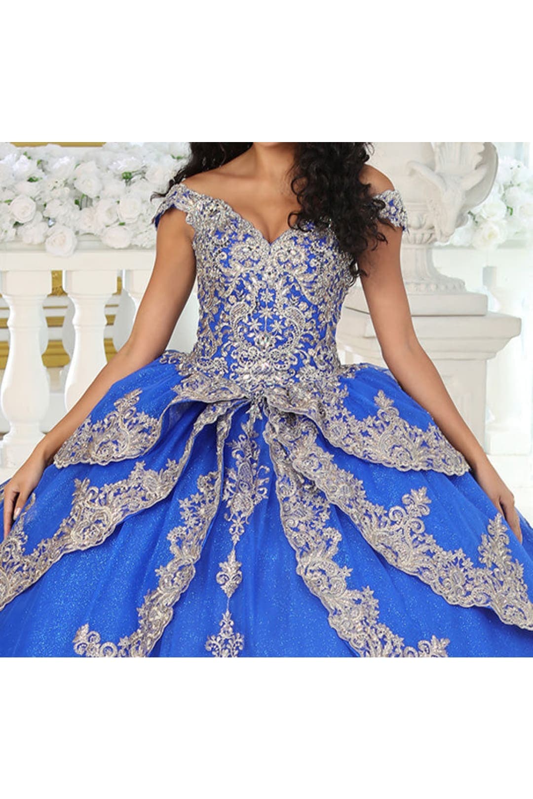 Layla K LK234 Glitter Mesh Embroidered Off Shoulder Ball Gown - Dress