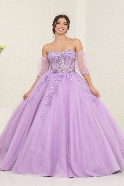 Layla K LK237 Sweetheart Floral Lace Glitter Princess Ball Gown - LILAC / 4 - Dress