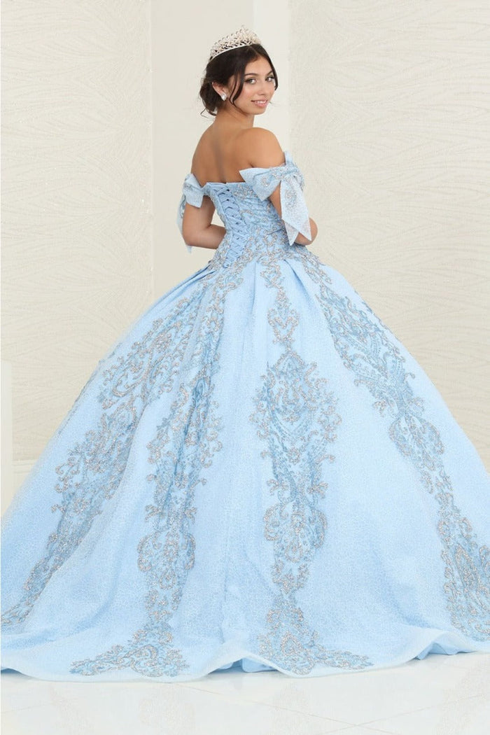 Layla K LK241 Off-Shoulder Glitter Bow Accent Quince Ball Gown