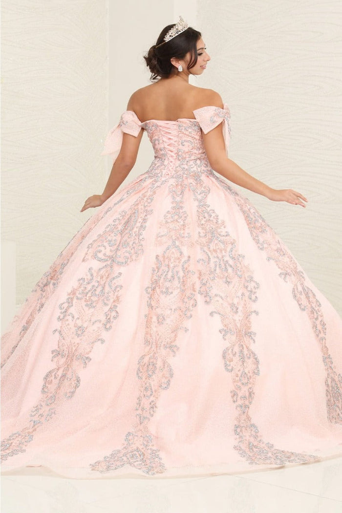 Layla K LK241 Off-Shoulder Glitter Bow Accent Quince Ball Gown