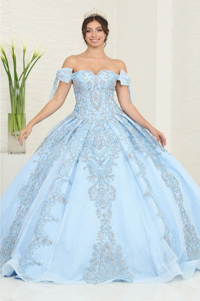 Layla K LK241 Off-Shoulder Glitter Bow Accent Quince Ball Gown