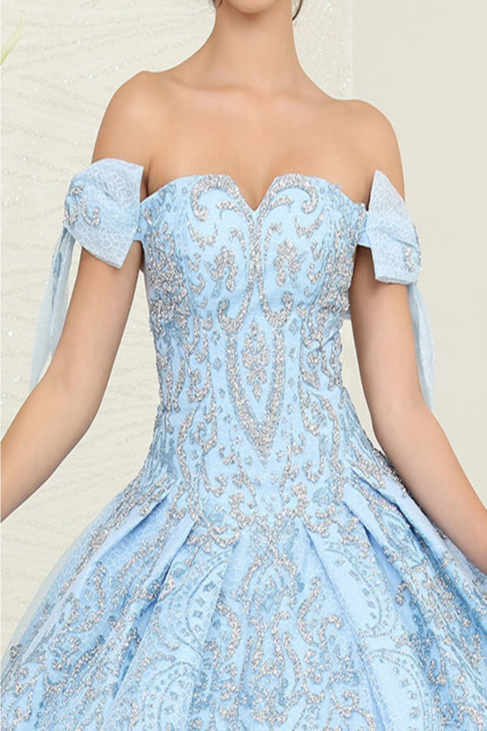 Layla K LK241 Off-Shoulder Glitter Bow Accent Quince Ball Gown