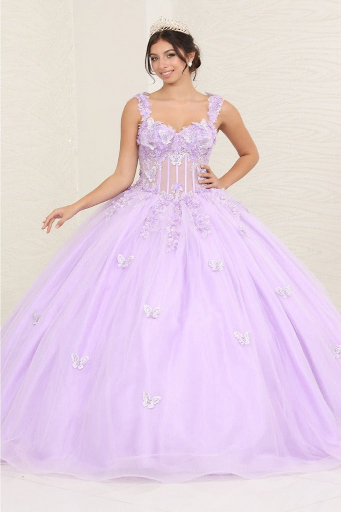 Layla K LK242 V-Neck 3D Butterfly Sheer Ball Sweet 16 Gown