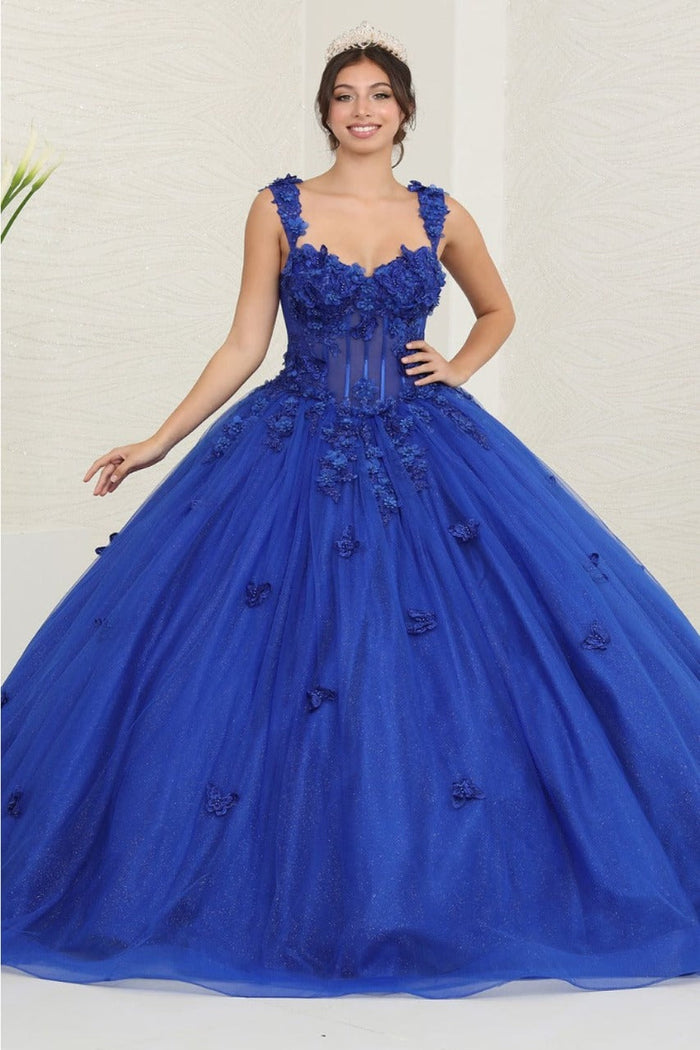 Layla K LK242 V-Neck 3D Butterfly Sheer Ball Sweet 16 Gown