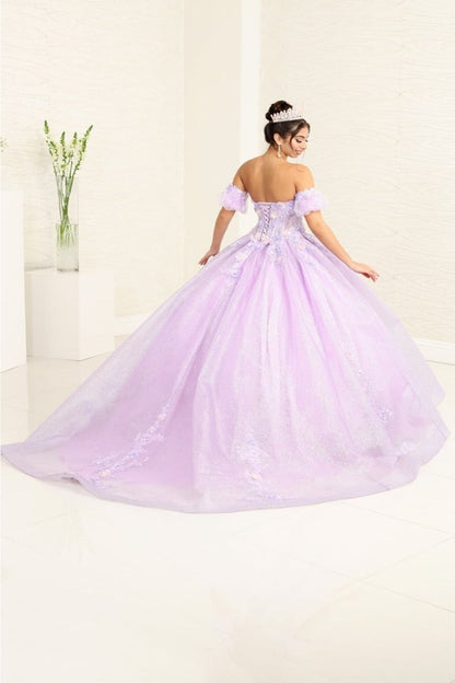 Quinceanera Dress Prom Ball Gown Floral Fitted Corset Glitter by LK245