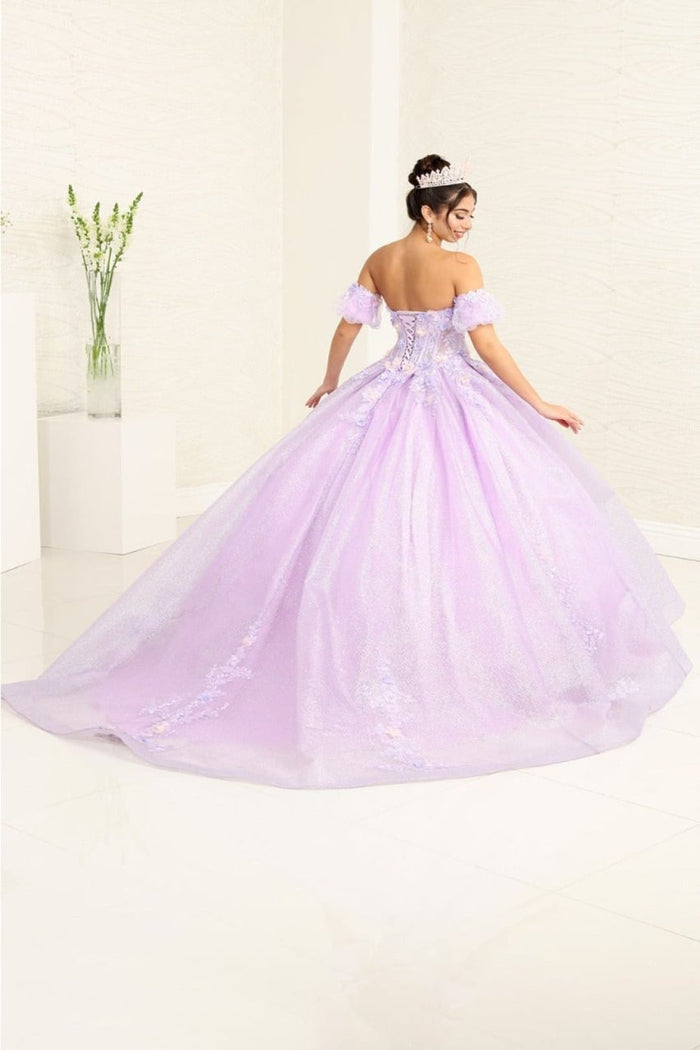 Quinceanera Dress Prom Ball Gown Floral Fitted Corset Glitter by LK245