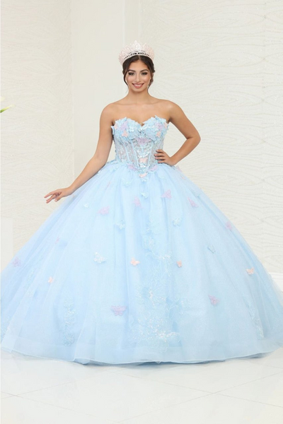 Layla K LK246 Corset Bodice Glitter Quinceanera Long Gown - BABY BLUE / 2 - Dress