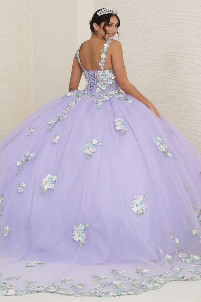 Layla K LK249 Lilac/Multi Floral Spaghetti Strap Quinceanera Gown