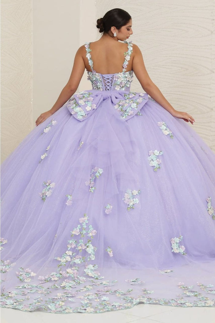 Layla K LK249 Lilac/Multi Floral Spaghetti Strap Quinceanera Gown