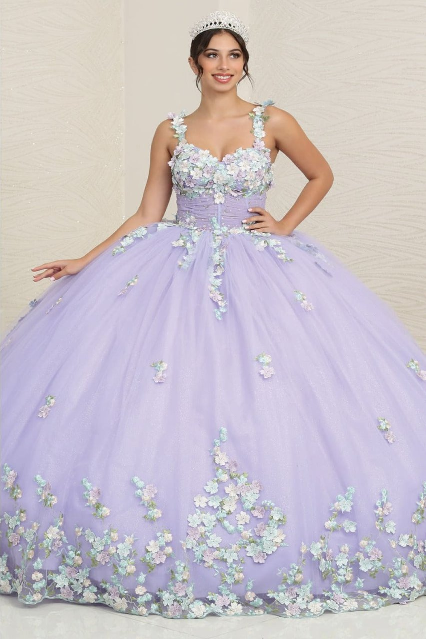 Layla K LK249 Lilac/Multi Floral Spaghetti Strap Quinceanera Gown