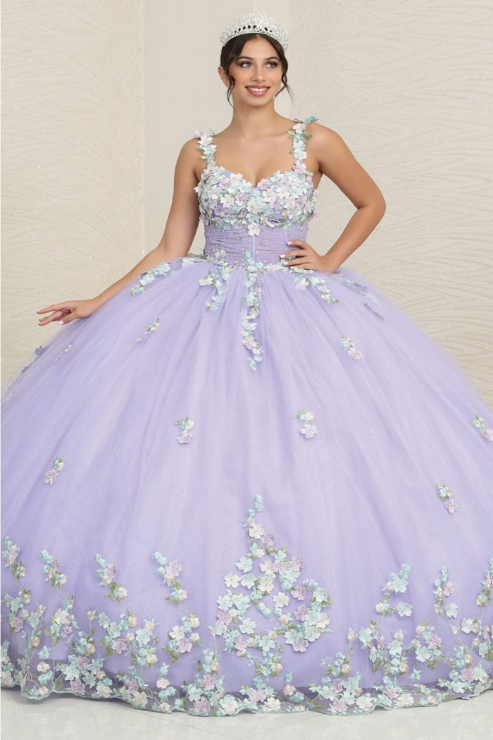 Layla K LK249 Lilac/Multi Floral Spaghetti Strap Quinceanera Gown
