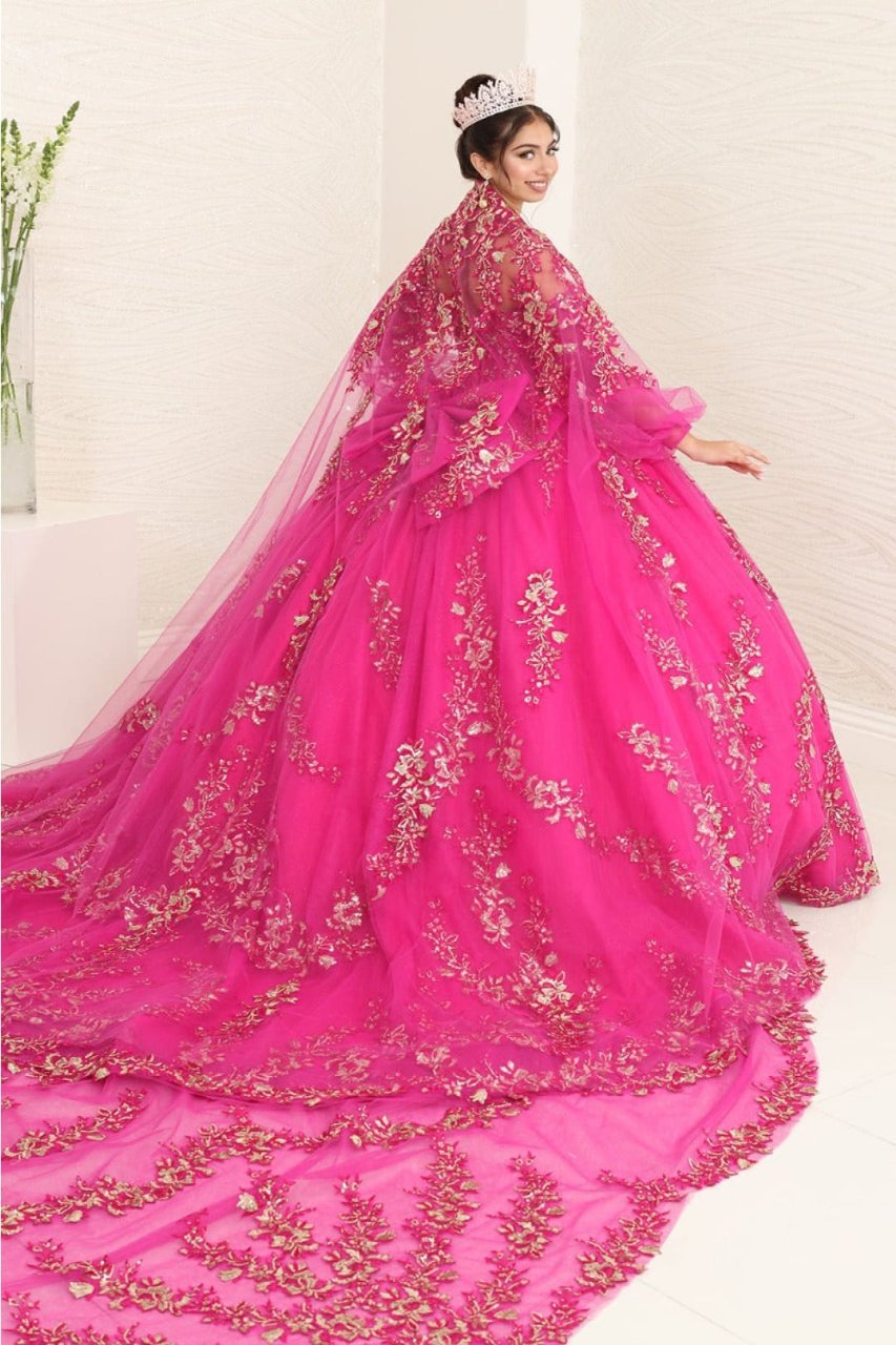 Layla K LK251 Sweetheart Embroidered Cape Quinceanera Ball Gown
