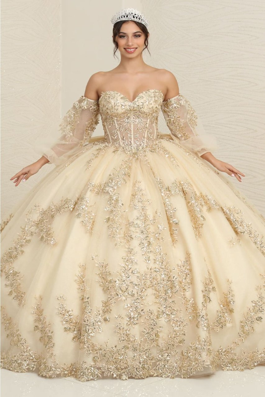 Layla K LK251 Sweetheart Embroidered Cape Quinceanera Ball Gown