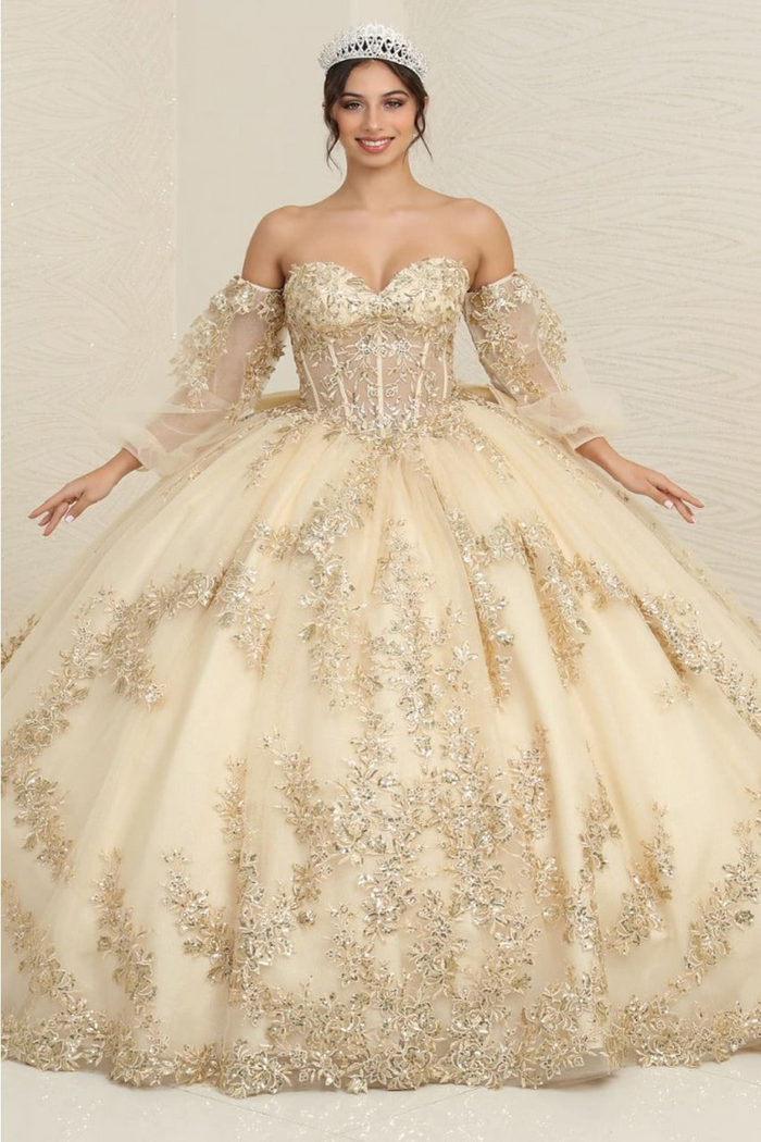 Layla K LK251 Sweetheart Embroidered Cape Quinceanera Ball Gown
