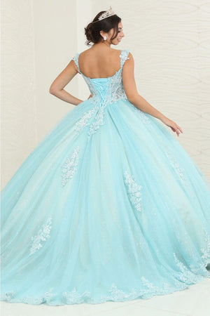 Layla K LK253 Floral Sheer Corset Glitter Tiffany/BlueNude Ball Gown - Dress