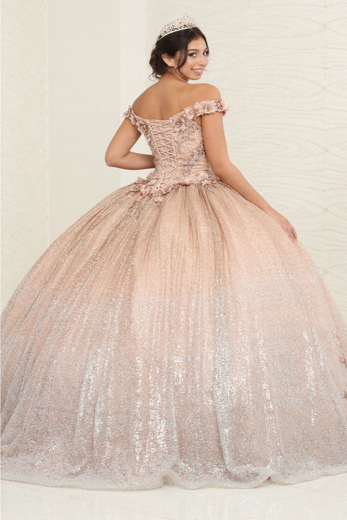 Layla K LK255 Champagne Off-Shoulder Quince Gown with Detachable Tail