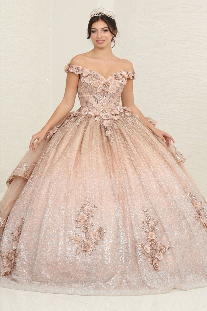 Layla K LK255 Champagne Off-Shoulder Quince Gown with Detachable Tail