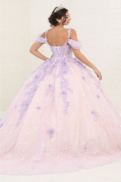 Layla K LK257 Sheer Corset Bodice Lilac/Blush Embellished Quince Gown - Dress