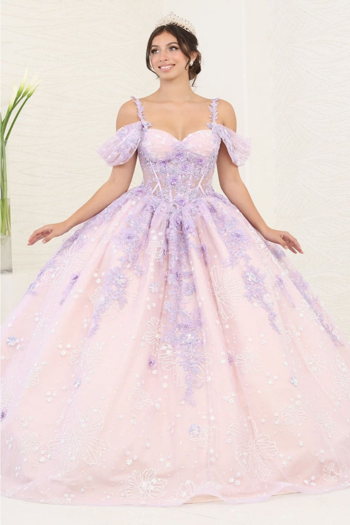 Layla K LK257 Sheer Corset Bodice Lilac/Blush Embellished Quince Gown