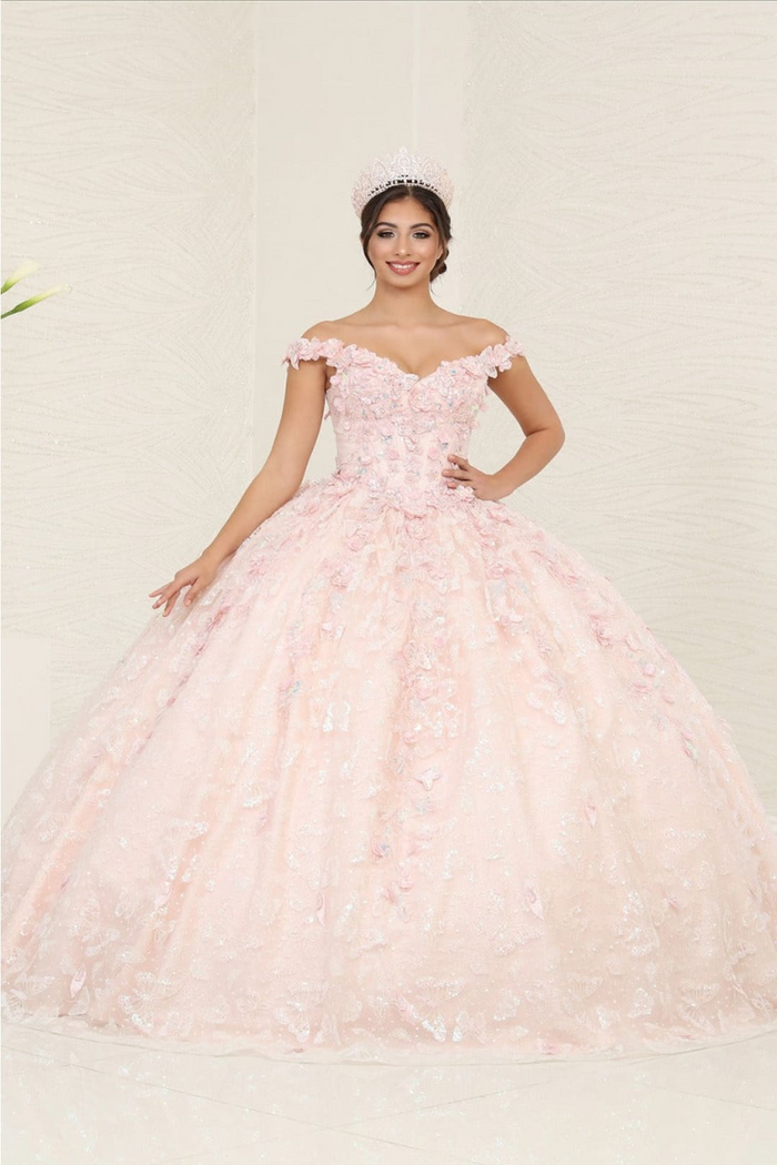 Layla K LK259 Off-Shoulder Glitter Corset Blush Masquerade Ball Gown