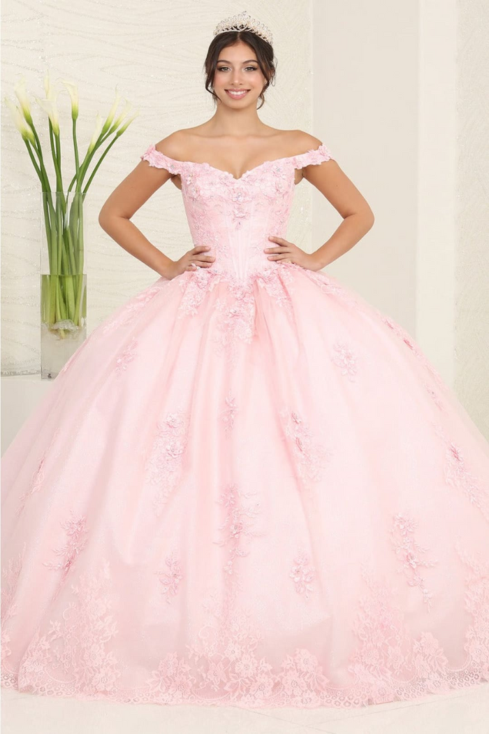 Layla K LK260 Floral Glitter Quinceanera Off-Shoulder Sweet 16 Ball Gown