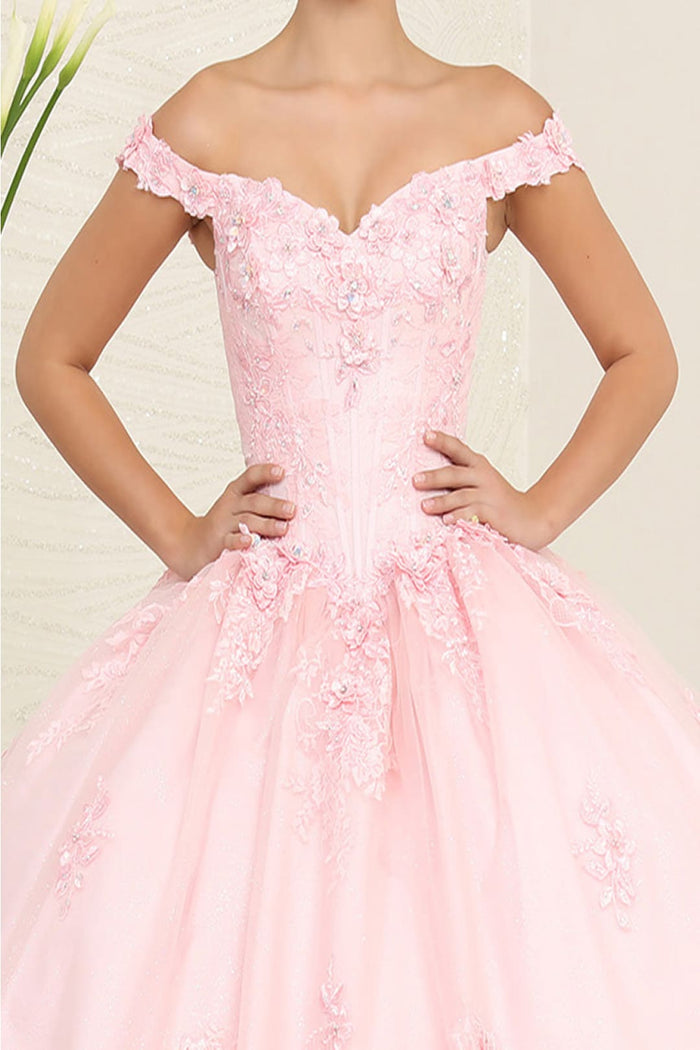 Layla K LK260 Floral Glitter Quinceanera Off-Shoulder Sweet 16 Ball Gown