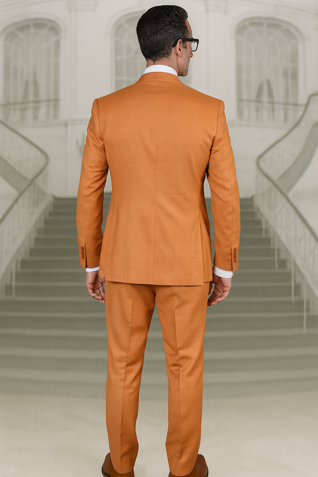 Mens 2 Button Slim Fit Vested Wool Suit in Rust