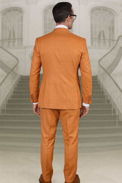 Mens 2 Button Slim Fit Vested Wool Suit in Rust