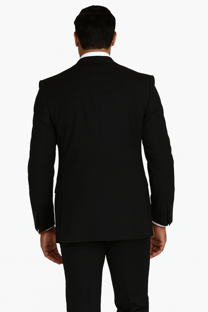 Mens 2 Button Slim Fit Wool Suit With Double Breasted Vest in Black