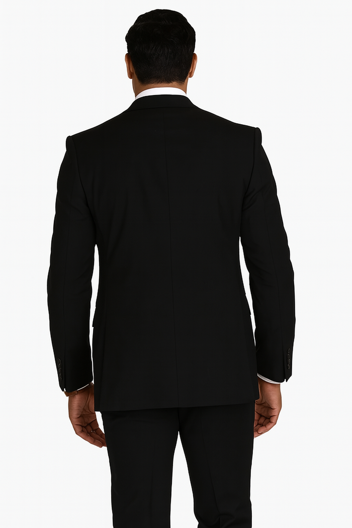 Mens 2 Button Slim Fit Wool Suit With Double Breasted Vest in Black