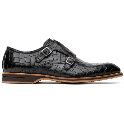 Zelli Legerra Hand Burnished Crocodile Print Monk Strap in Black