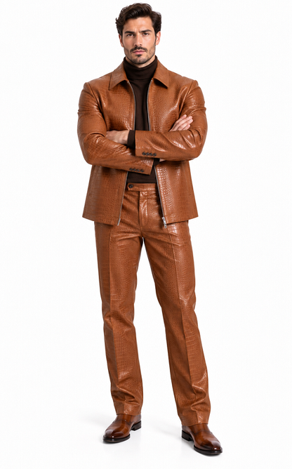 Leisure Suit Rust Crocodile Print Vegan Leather BP6793