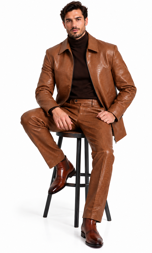 Leisure Suit Rust Crocodile Print Vegan Leather BP6793