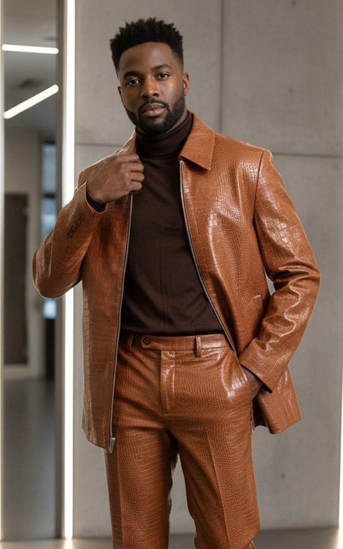 Leisure Suit Rust Crocodile Print Vegan Leather BP6793