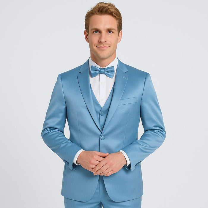 Light Blue Satin Tuxedo Set  4-Piece Formal Look for Weddings & Proms