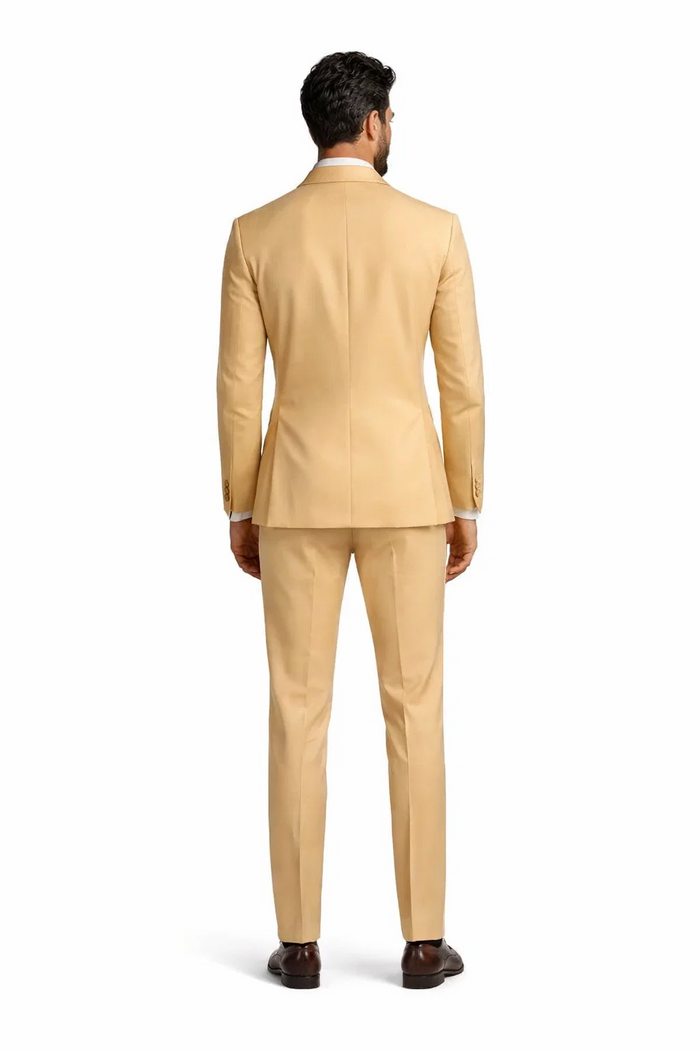 Light Gold Tuxedo Suit for Men  Elegant Two-Piece Wedding and Prom Suit with Satin Shawl Lapel - Mustard Color